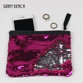 

SUNNY BEACH Sequins Cosmetic Bag Day Clutches Shiny Women Evening Bag Bolsas Female Bling Ladies Make Up bags