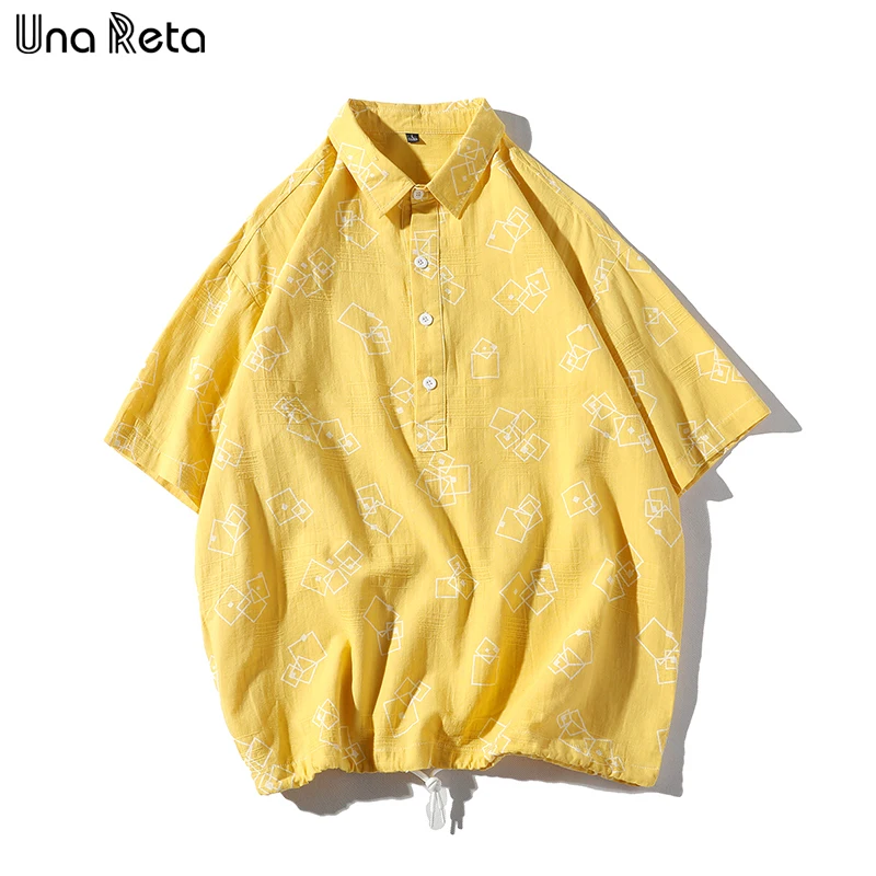 

Una Reta Summer Shirt Men New Brand Hip-Hop Linen Shirt Coat Men Streetwear Loose Shirts casual Short Sleeve lapel Tops Tees Man