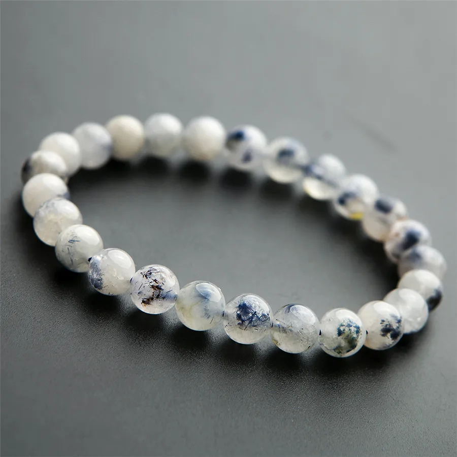 

7mm Genuine Natural Blue Rutilated Quartz Crystal Stretch Round Beads Bracelet For Women Drop Shipping