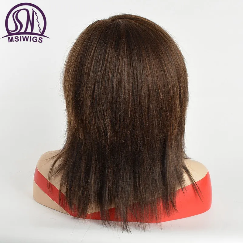 MSI Wigs Средний яки прямые парики коричневый цвет синтетический парик для женщин термостойкие натуральные волосы с эффектом омбре