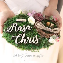 1 шт. в партии персонализированные леса деревенская тема ручной работы обручальное кольцо подушку для подвешивания помолвка брак пользовательская Подушечка для обручальных колец