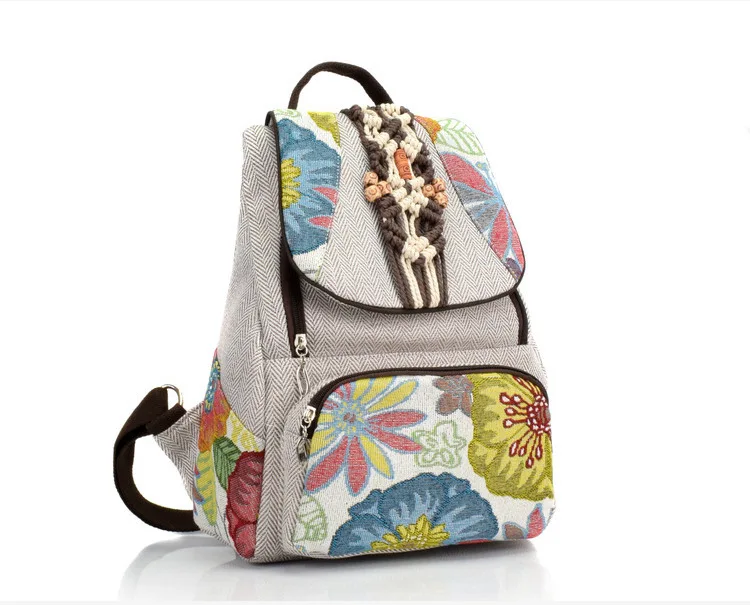 Новинка, Женский винтажный рюкзак с принтом, ручная тканая сумка через плечо для девочек-подростков, женская школьная сумка, рюкзак для путешествий высокого качества