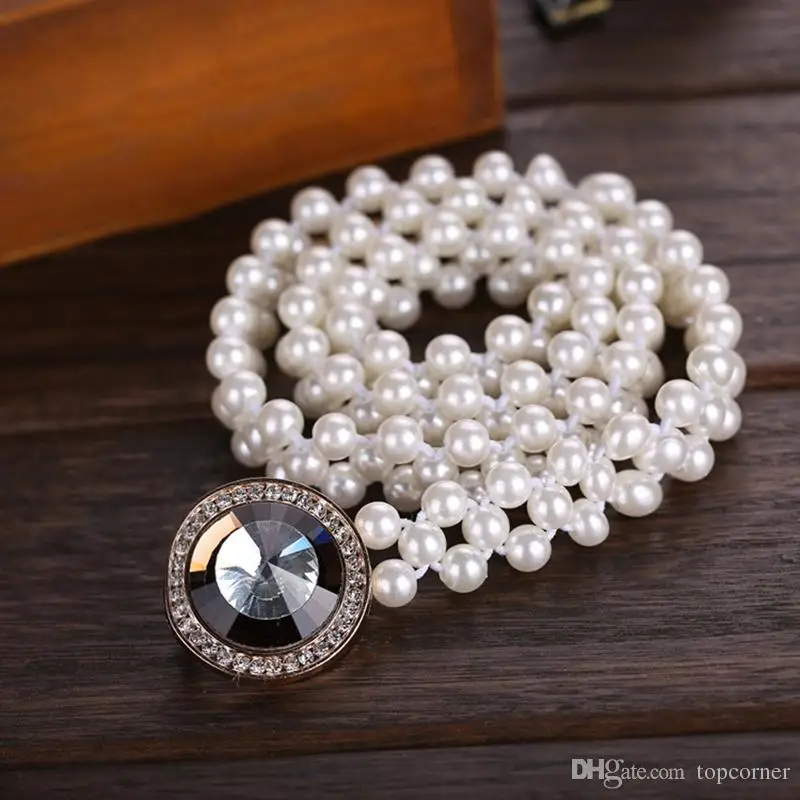  20pcs/lot Noble Crystal Buckles Pearls Waist Belts Three Lines Beading Slender Waistbands Girls Dress Decoration os869