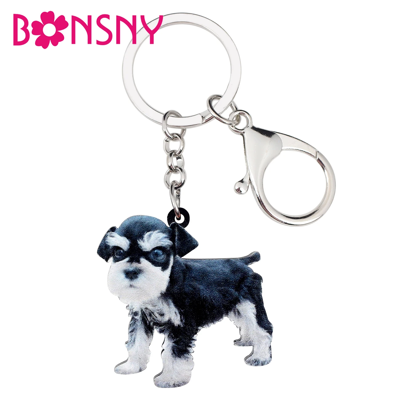 

Bonsny Statement Acrylic Cute Mini Schnauzer Dog Key Chain Keychains Fashion Jewelry For Women Girls Bag Car Pendant Charms Gift