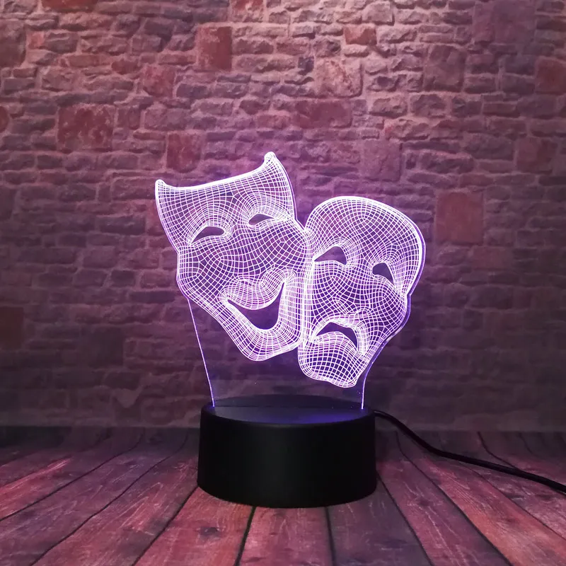 

3D Illusion LED NightLight Luminous 7 Colors Changing Desk Docor Drama Comedy and Tradegy Mask Model Toys
