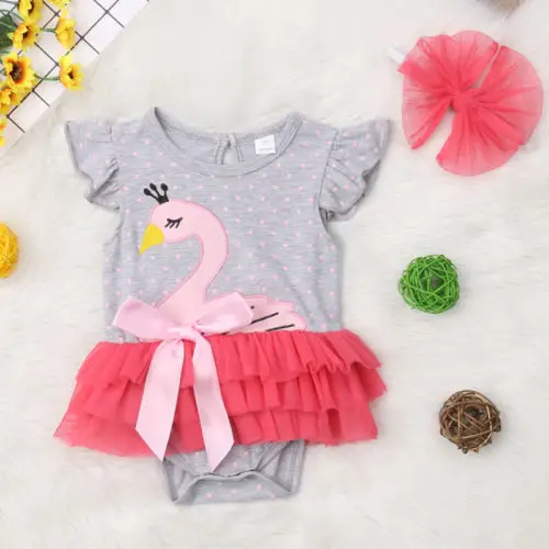 

2PCS Newborn Baby Girl Clothes Cartoon Swan Bodysuit Tutu Romper Dress Outfits Sunsuit Clothes