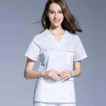 

[TOP] Women's Scrubs Top / Medical Nursing Uniform/ Short Sleeve /V Neck /Contrast Color Design