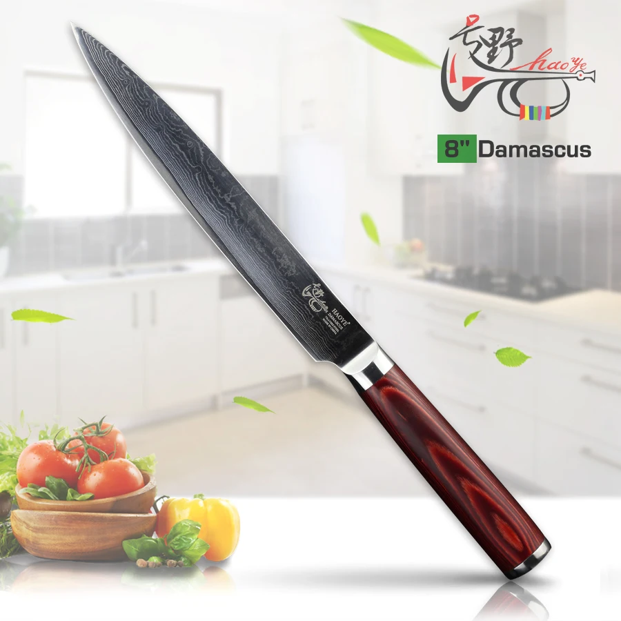 HAOYE 8 inch Damascus cleaver knife Japanese vg10 Sashimi sushi meat fillet kitchen Knives slicing tool