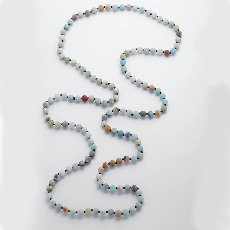 8mm matt long Knotted Beads Halsband Frosted Amazonite Stones Necklace women necklace men necklace