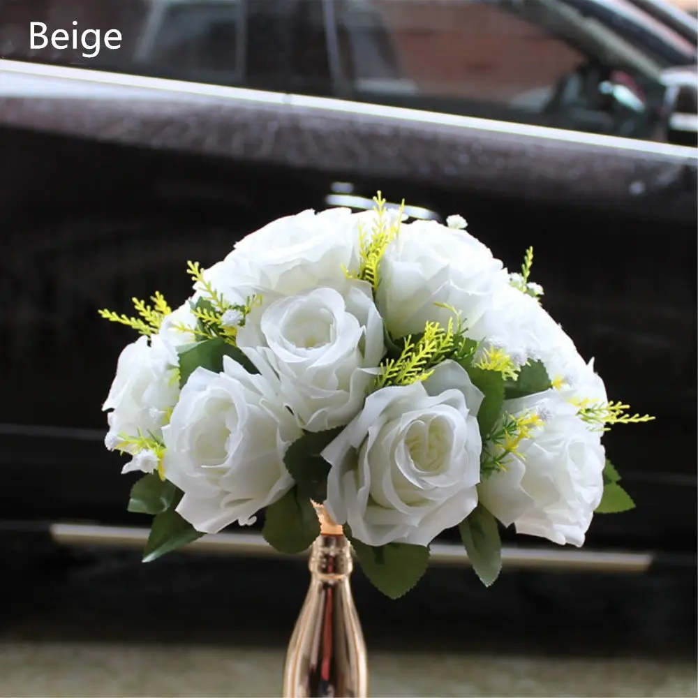 26 см диаметр Искусственные цветы 15 головы ткань пластик Моделирование Цветок дорога свинец для свадьбы центральный домашний декор - Цвет: Beige