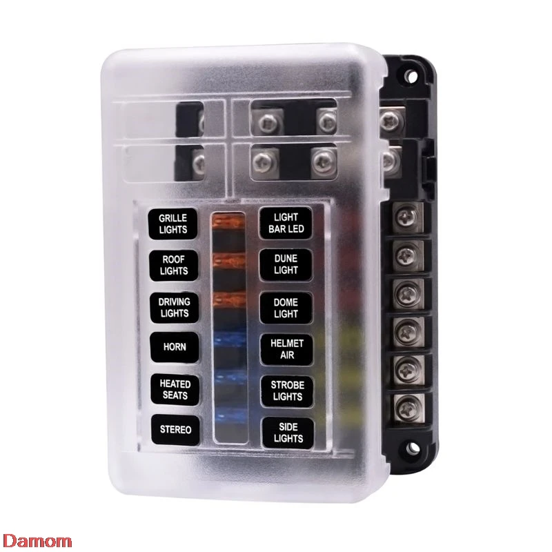 

Fuse Box With Indicator LED Light & Protection Cover Circuit Block Panel 12 Way