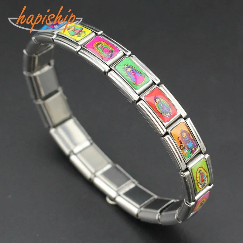 

Hapiship 2018 New Fashion Jewelry Cartoon Jesus God Amen Virgin Mary Stainless Steel 18 Links Bracelet Bangle For Women Men G057