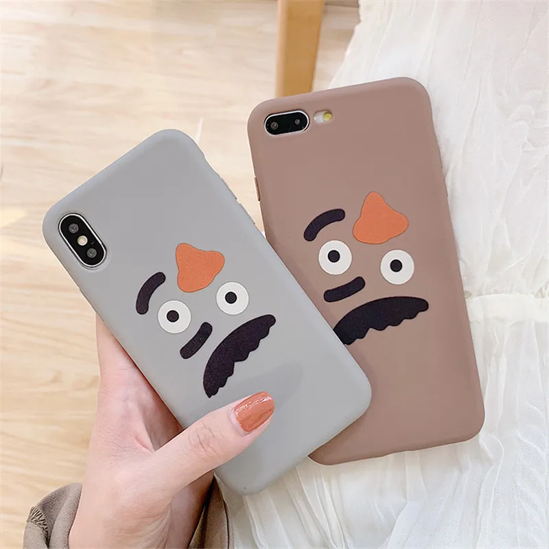 

JAMULAR Funny Cartoon Character Face Emoji Phone Case For iPhone XR XS MAX XR X 7 8 6 6s Plus Soft Matte Back Cover For iPhone 7