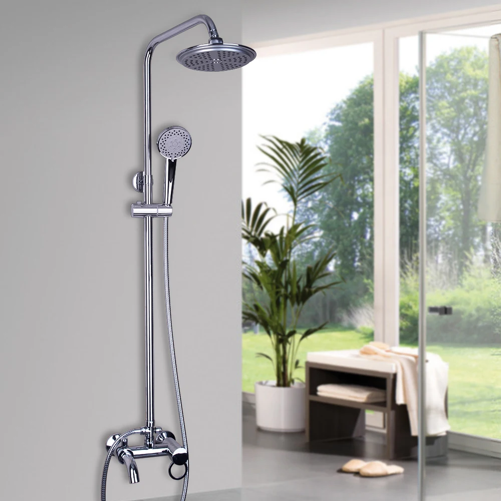 

Bathroom Polished Chrome Rainfall Shower Set Faucet Handheld Shower Wall Mounted Tub Mixer Tap Single Handle Water Taps