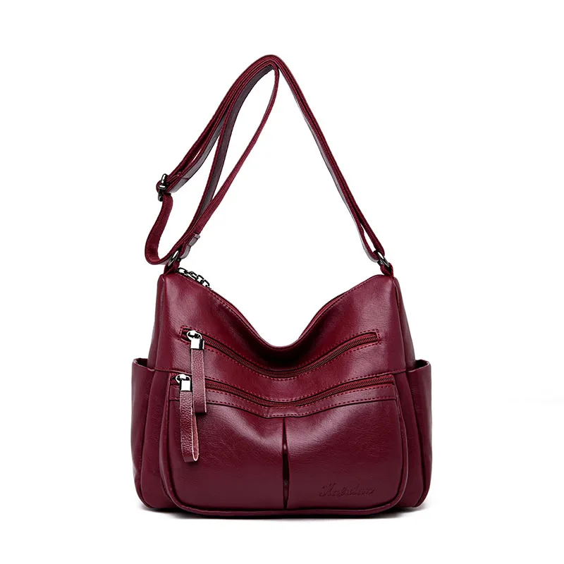 2019 مزدوجة سستة المرأة حقيبة يد جلدية الإناث عالية الجودة الكتف Crossbody حقائب السيدات الأعلى مقبض رسول النساء حقيبة