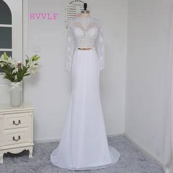 

HVVLF White 2019 Prom Dresses Mermaid Long Sleeves Open Back Long Lace Sash Sexy Prom Gown Evening Dresses Evening Gown