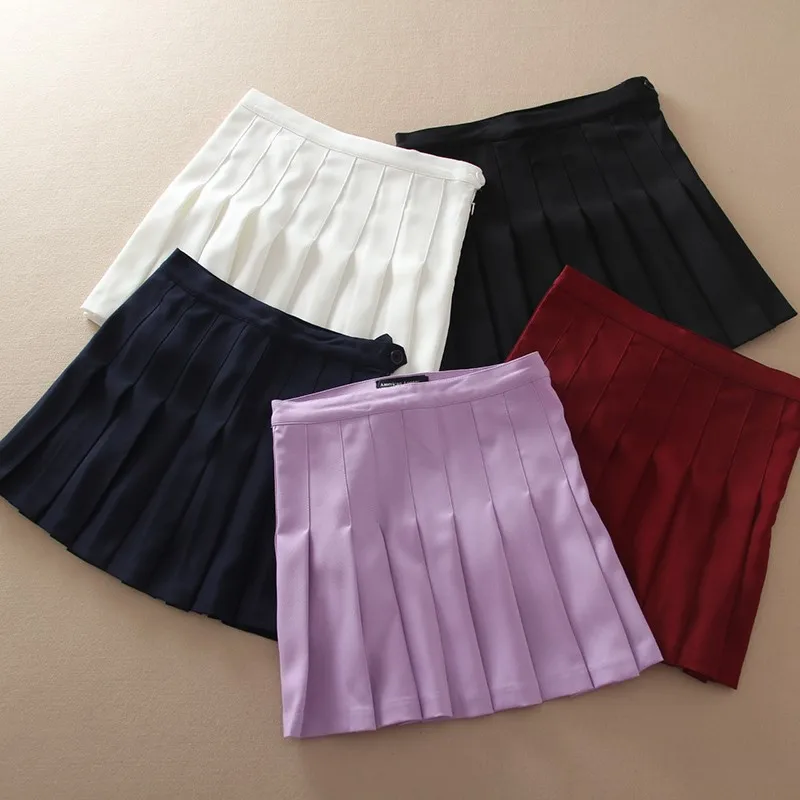 8-Colors-High-Waist-Candy-Color-Cute-Baseball-pleated-tennis-skirts-Plus-Size-Free-Shipping