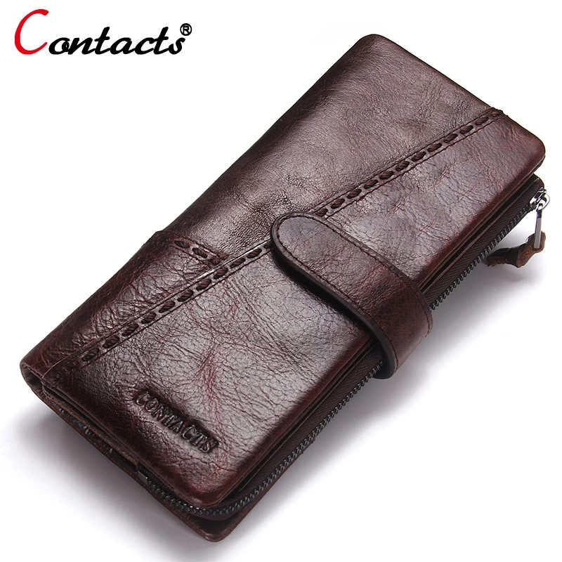 CONTACT'S Men Wallet Genuine Leather Wallet Male Clutch Luxury Brand Coin Purse Card Holder Handbags Men Wallets Money Bag New