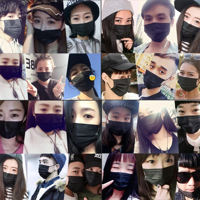 Moledodo 10Pcs/bag Disposable Non Woven Black Face Mask Anti-Dust Mouth Mask PM 2.5 Disposable Adult Mask 6