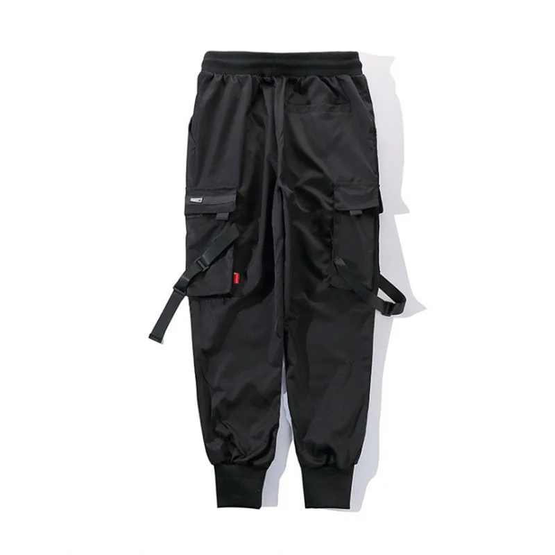 Шаровары, штаны для бега Harajuku спортивные штаны в стиле хип-хоп брюки Для мужчин ленты Цвет блок черный карманные грузовые Штаны уличная впитывает пот и Штаны Hombre