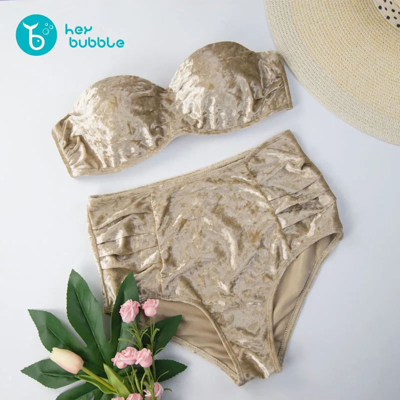

2019 New Women Push up Bikini sets High Waist Gold Velvet Brazilian swimwear beachwear swimsuit Free shipping