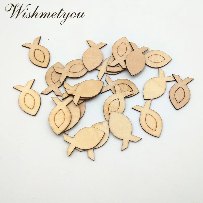 

WISHMETYOU 36pcs Natural Fish Shape Wooden Chips Eyes Pattern Decor Scrapbooking For Handmade Diy Home Embellishment Wooden Bead