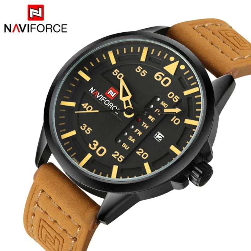 Мужские часы NAVIFORCE повседневные спортивные армейские кварцевые с кожаным