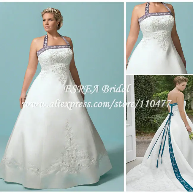 Plus Size With Detachable Halter Empire Waist Embroidery Bridal Gown Sexy Corset Wedding Dress