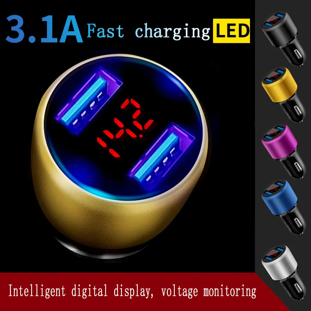 

Drop Shipping 3.1A Dual USB Car Charger 2 Port LCD Display 12-24V Cigarette Socket Lighter Hot Sale 100% Pure