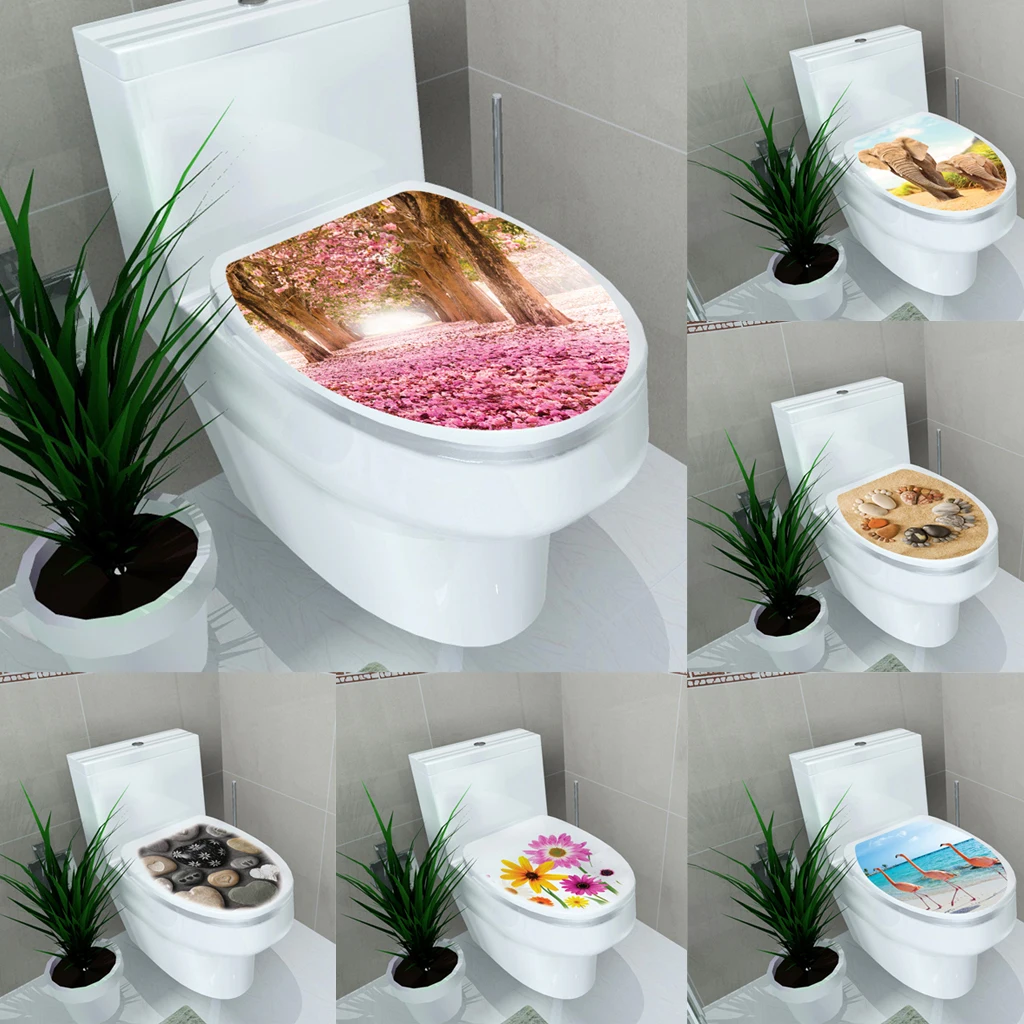 Toilet Seat Cover Decal Adhesive Bathroom Toilet Seat Lid Sticker Mural for Home Hotel Bathroom Decoration