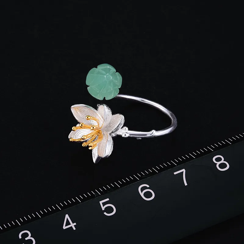 Lotus Fun Real 925 Sterling Silver Natural Chalcedony Handmade Fine Jewelry Flower Ring Lotus Whispers Rings for Women Bijoux