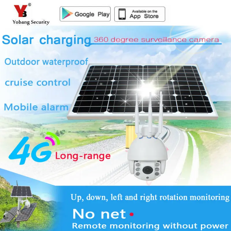 Yobang безопасности 1080 P Солнечный Мощность 30 Вт Пуля IP Камера Беспроводной 3g 4G SIM Wi-Fi открытый Водонепроницаемый IP68 Батарея наблюдения