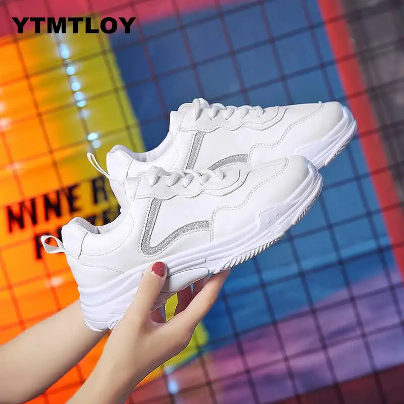Для женщин кроссовки 2019 модная обувь белый tenis feminino на платформе Повседневное