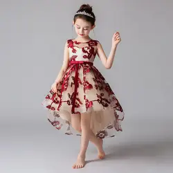 Коллекция 2019 года, весенне-Летнее Детское платье принцессы Свадебное платье для девочек вечернее платье без рукавов Кружевное