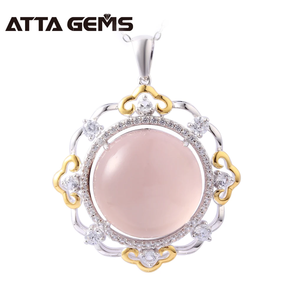 

Natural Rose Quarts Sterling Silver Pendants 18 Carats Natural Quarts Romantic For Women Wedding Birthday Gifts For Girlfriend