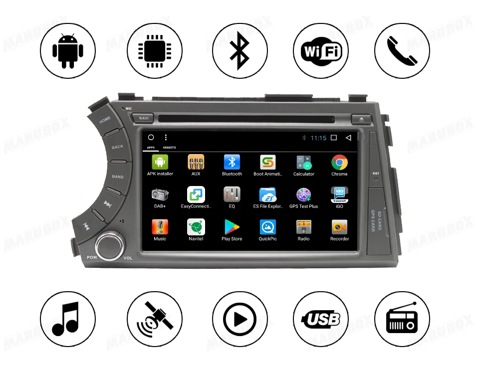 MARUBOX 7A606DT3 Штатное Головное устройство для Ssangyong Kyron Actyon 2005- Android 7.1.2 Четырехядерный процессор Allwinner T3,1024*600 IPS Оперативная 2GB,Встроенная 32GB DVD GPS радио aвтомагнитола мультимедиа