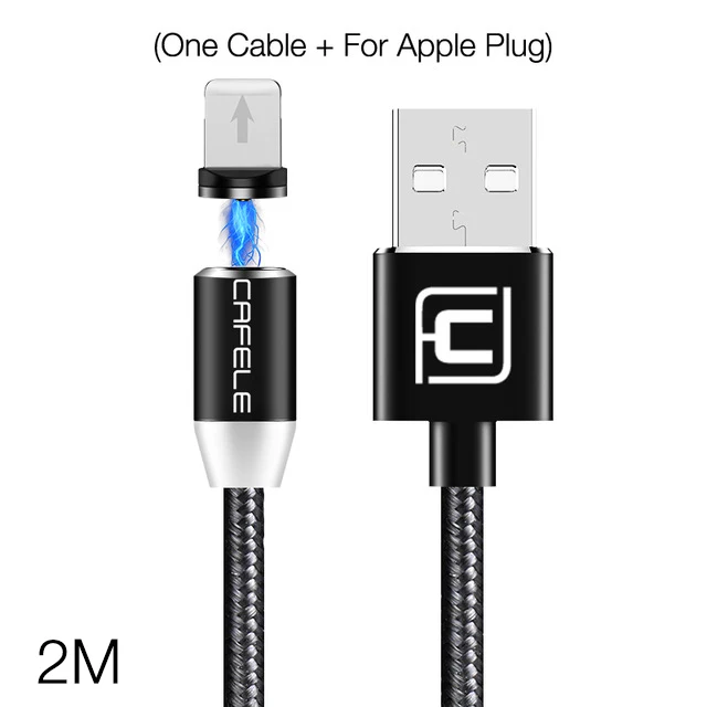 Cafele светодиодный светодиодный магнитный usb-кабель для iPhone Micro USB кабель USB C магнитное зарядное устройство нейлон Кабо Для samsung Xiaomi huawei - Цвет: 2M Black for iPhone