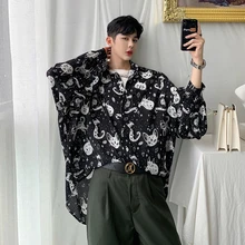 Мужская Свободная Повседневная рубашка с длинным рукавом и принтом кота, мужская и женская уличная рубашка в стиле хип-хоп для влюбленных, летний кардиган, пальто