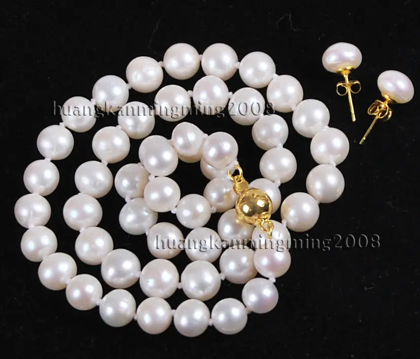 

7-8MM White Akoya Cultured Pearl Necklace +Earring 18" m8