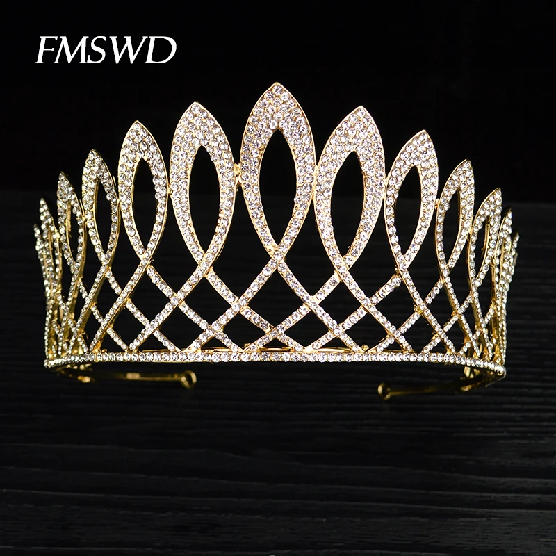 Новая Винтажная роскошная Корона золотого цвета в стиле барокко с кристаллами, королевская тиара, большая корона для невесты, свадебные украшения для волос, аксессуары