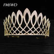 Новая Винтажная роскошная Корона золотого цвета в стиле барокко с кристаллами, королевская тиара, большая корона для невесты, свадебные украшения для волос, аксессуары