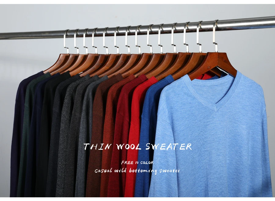 2018 новые осенние Для мужчин с треугольным вырезом шерстяной свитер Бизнес Повседневное одноцветное Цвет тонкий пуловер свитер брендовая