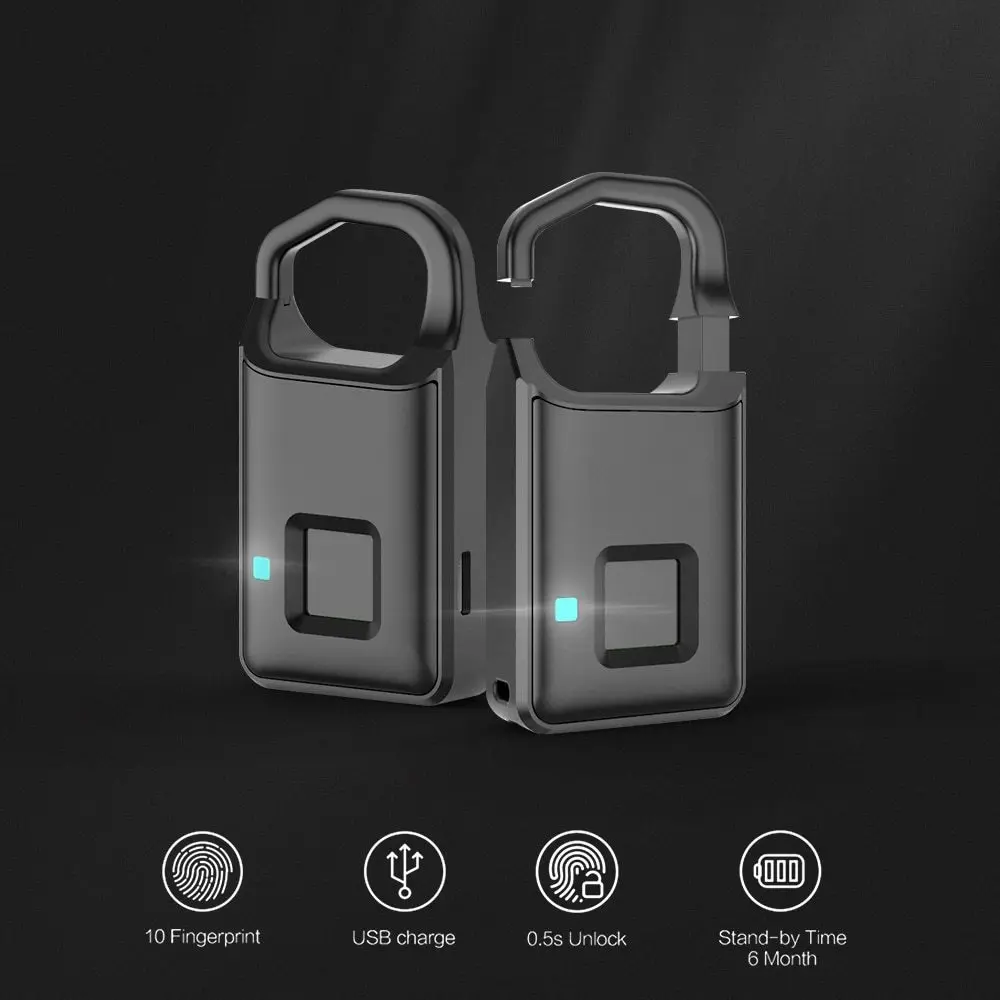 

Smart Keyless Fingerprint Lock USB Charge Anti-Theft Security Small Padlock for Luggage Bag Fast Response 10-Groups Fingerprints
