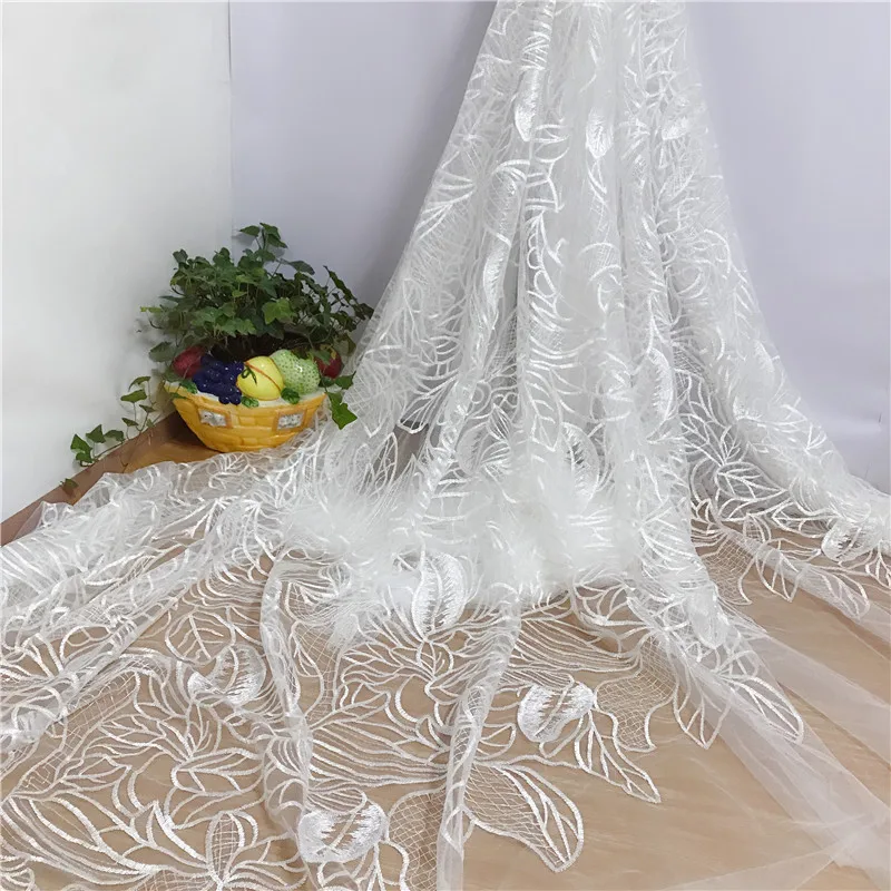 

130 CM wide off white sofe wedding dress gown dress bride veil sequins embroidered mesh tulle french lace fabric 1 yard