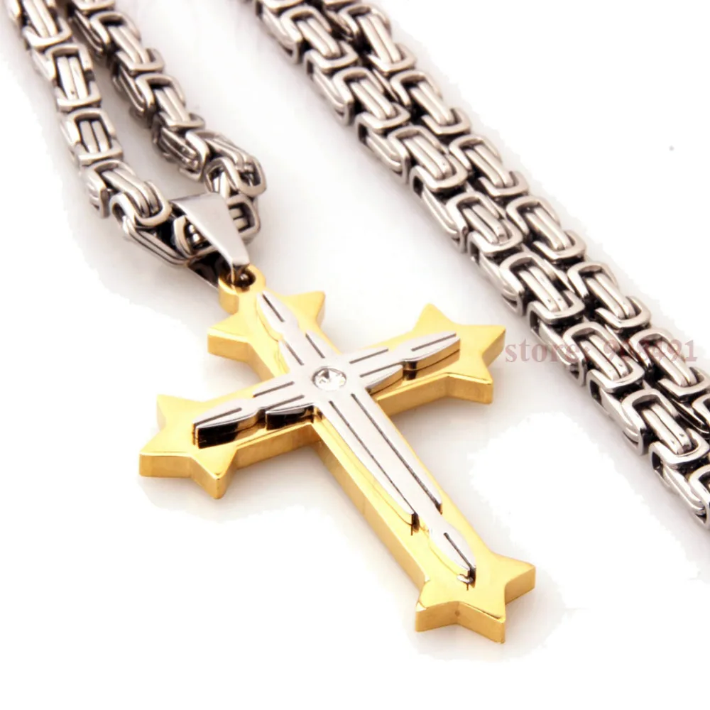 Популярные мужские серебряные золотые подвески из нержавеющей стали|steel cross