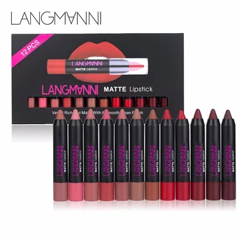 

12pcs/lot Lip Kit Matte Lipstick Waterproof Sexy Pigment Velvet Nude Lip stick Red Tint Batom Labiales Makeup LIPS Set