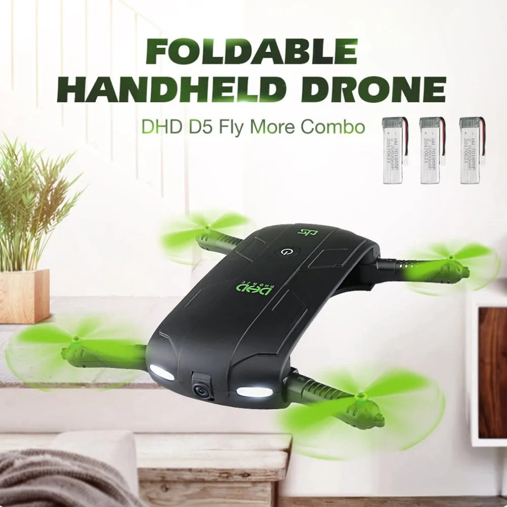 

DHD D5 Foldable Selfie Drone RC Quadcopter with Wifi FPV Camera Live Video Altitude Hold with 3 Batteries Combo Indoor Outdoor