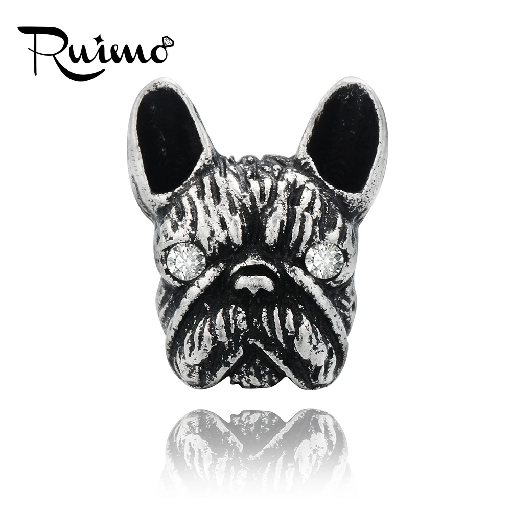 

RUIMO Vintage Bronze 2mm Small Hole Dog Head Beads White Crystal Eye Animal Spacer Beads For Bracelet Jewelry Making Findings