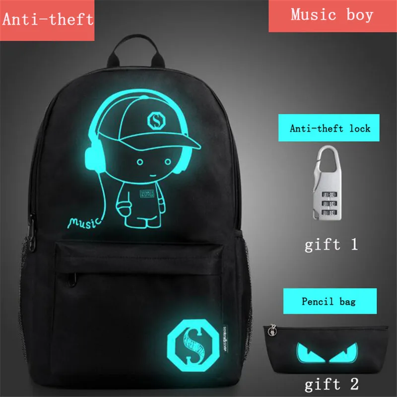

New School Backpack USB Charge Student Luminous Cartoon School Bags For Teenager Computer Anti-theft Leisure Laptop Backpacks
