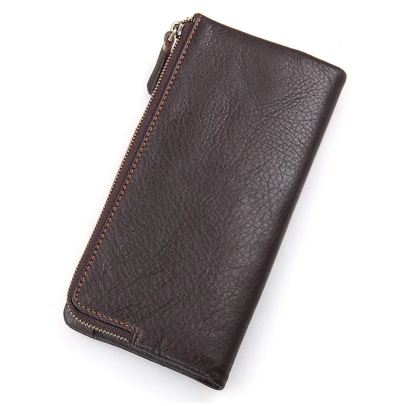 Genuine Leather Long Travel Purse Wallet Solid Wallets With Hasp